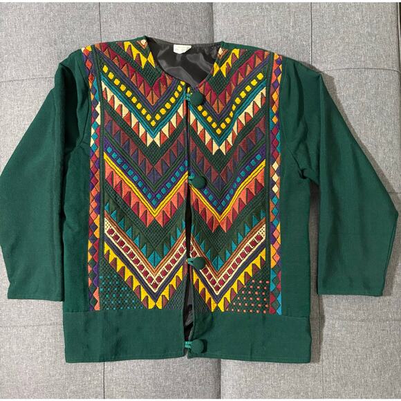 Artesanias De Colores Jacket Women Medium Aztec Tapestry Woven Western Bohemian - Picture 3 of 8